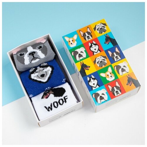 фото Набор детских носков kaftan «гав-гав», 3 пары, размер 18-20