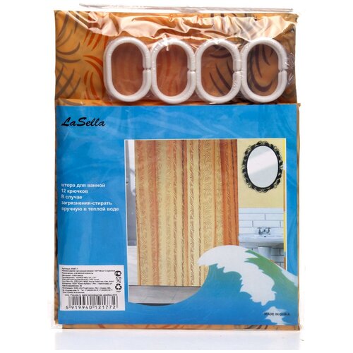 Штора для ванной LaSella, H047-1, с крючками, 180 х 180 см