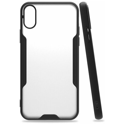 фото Чехол накладка прозрачный с защитой камеры для apple iphone xs / для айфон хc / черный qvatra