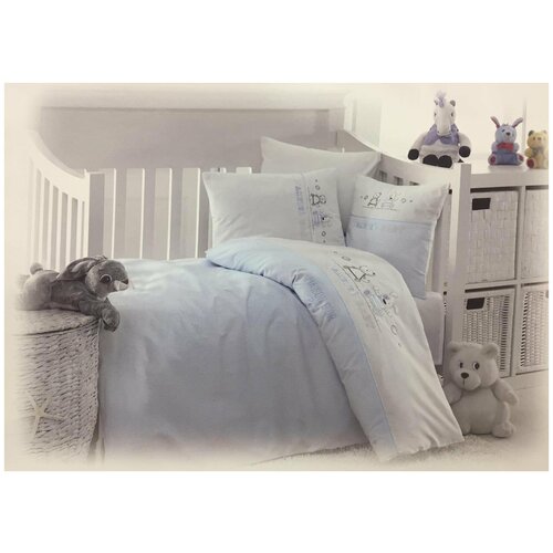фото Детское постельное белье в кроватку maison dor lavender embroidery хлопковый сатин голубой maison dor (турция)