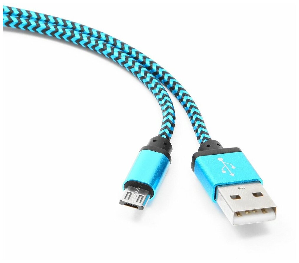Кабель USB 2.0 Cablexpert CC-mUSB2bl1m AM/microBM 5P 1м нейлоновая оплетка алюминиевые разъемы синий пакет