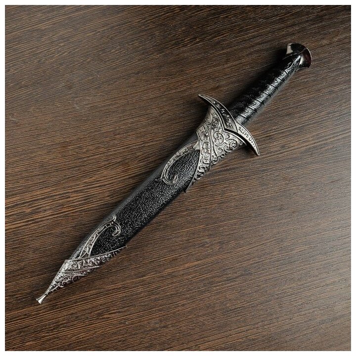 Сувенирный меч "Жало" лезвие с изгибом на ножнах витые узоры чёрный/серебро 28см