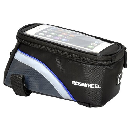 Велосипедная сумка Roswheel на раму размер S (7.5х8.5х16 см, чёрный/голубой) велосипедная сумка roswheel на раму размер m 8 5х8 5х18 5 см чёрный синий
