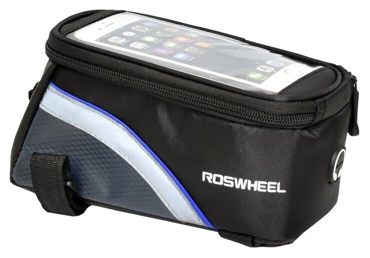 Велосипедная сумка Roswheel на раму размер S (7.5х8.5х16 см, чёрный/голубой)
