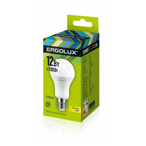 фото Лампа светодиодная ergolux led-a60-12w-e27-3k,лон 12вт,e27,3000k 12150 2 штуки