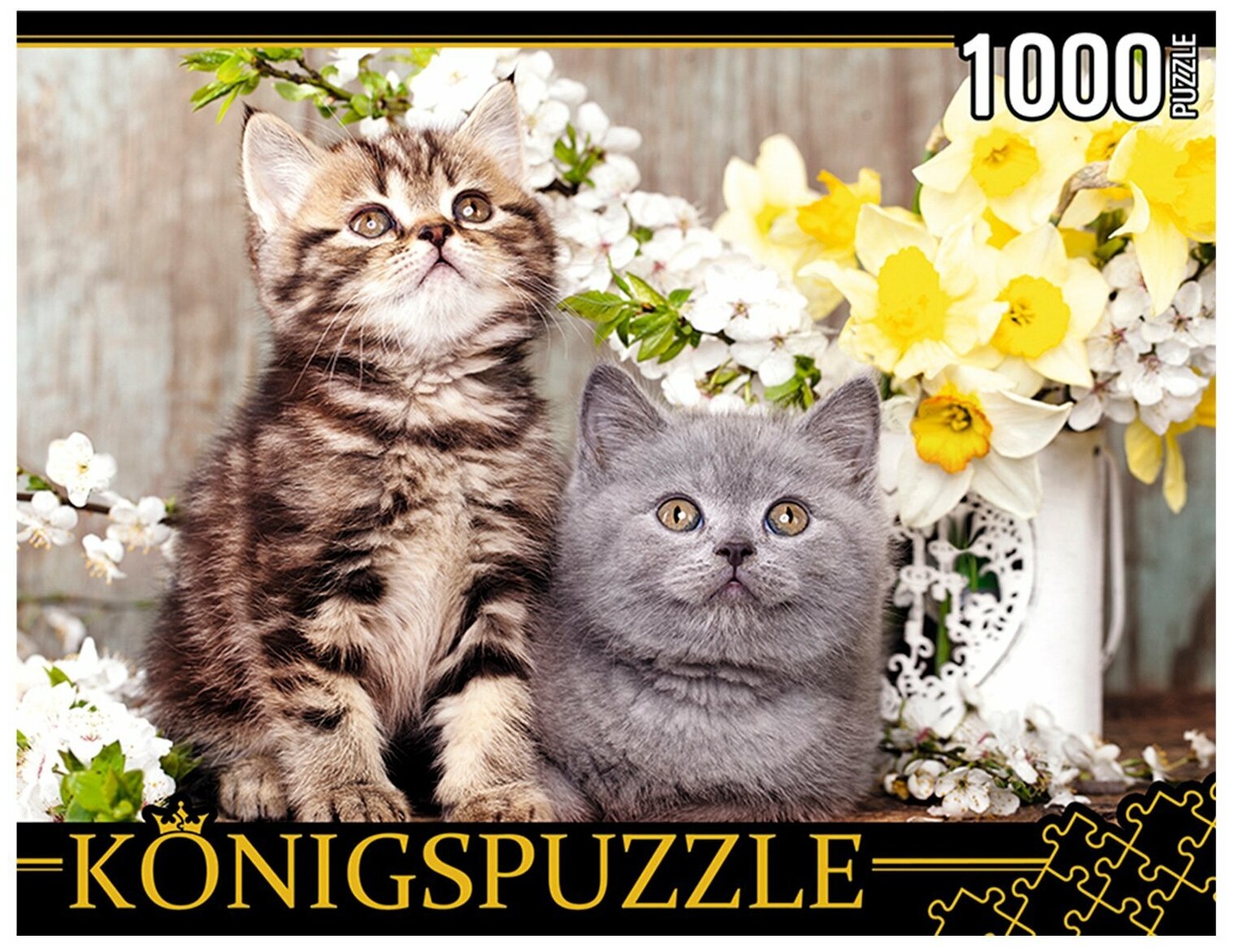 Пазл Konigspuzzle 1000 деталей: Котята в весенних цветах