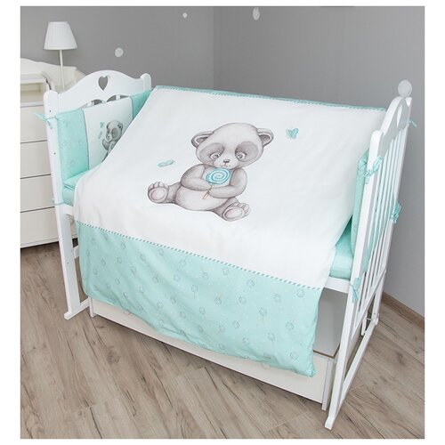 Vikalex Комплект в кроватку Панда 6 предметов мятный 7000₽
