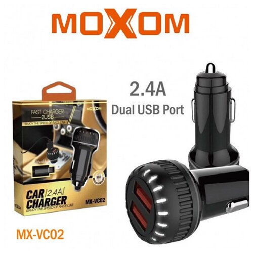 Зарядное автомобильное азу usb 2x Moxom MX-VC02 2.4A + кабель для Apple lightning черный
