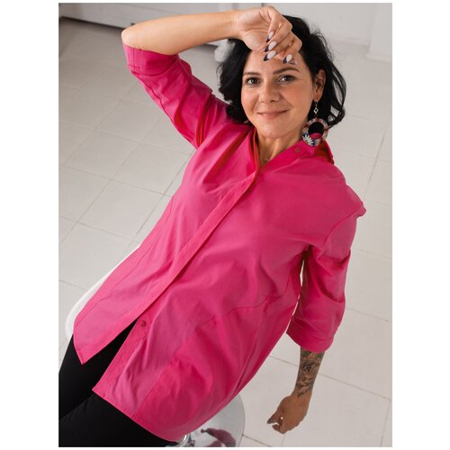 Рубашка женская ANNA FREZA фуксия/44 размер/OVERSIZE/хлопок/базовя/больших размеров/для беременных/рукав 3/4
