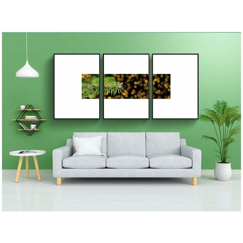 фото Набор модулных постеров для интерьера "еловая ветка, боке, свет" 60x90 см. в тубусе, без рамки lotsprints