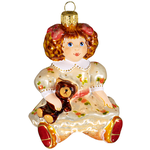 Елочная игрушка Ариель Кукла в бежевом платье с медвежонком 798.1, 9.5 см - изображение