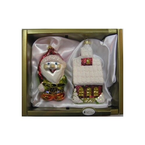 фото Набор елочных игрушек irena co гном, домик 62165, разноцветный, 2 шт.