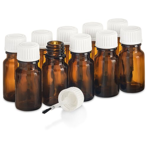 фото Флакон 10 мл стеклянный с пластиковой крышкой с кисточкой. набор 10 штук. купи-флакон