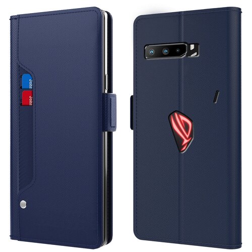 Чехол-книжка MyPads для Asus ROG Phone III 3 (ZS661KS) водоотталкивающий с мульти-подставкой на жесткой металлической основе синий чехол задняя панель накладка бампер mypads йоу для asus rog phone iii 3 zs661ks противоударный