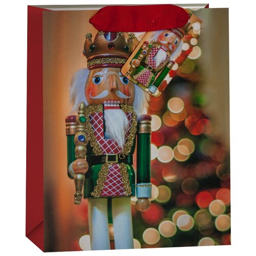 фото Пакет подарочный, щелкунчик и новогодняя елочка, красный, с блестками, 23*18*10 см, 1 шт. дон баллон