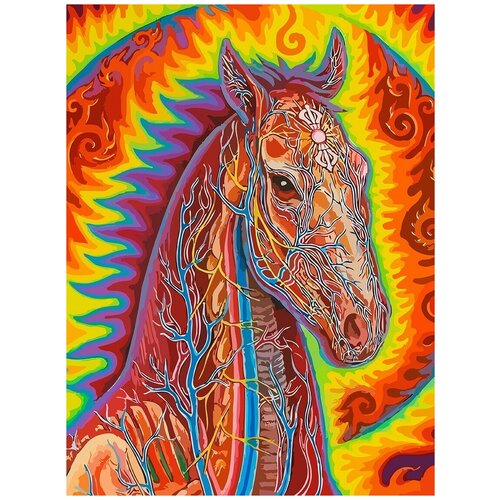картина по номерам лошадь в цветах 8870 в 30x40 Картина по номерам на холсте эзотерика космос лошадь - 6834 В 30x40