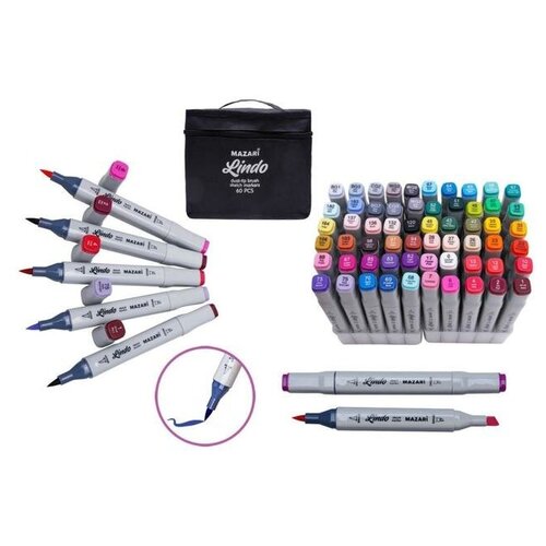 фото Набор двусторонних маркеров для скетчинга mazari lindo, 60 цветов mikimarket
