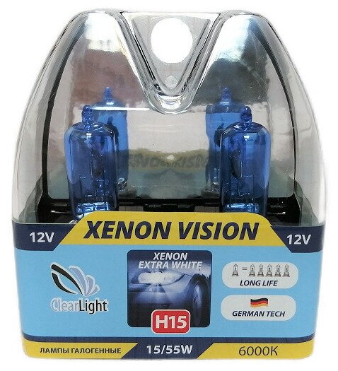 Лампа автомобильная CLEARLIGHT H15 12V 15/55W XenonVision 6000K (2шт)