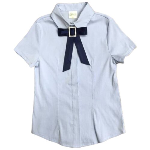 Блузка голубая с брошкой для девочки размер:134 (116-140) Aiza