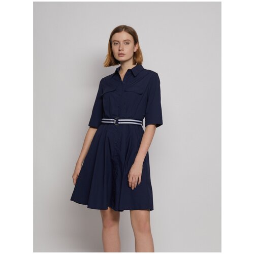 фото Платье-рубашка с ремнём, цвет синий, размер xs zolla