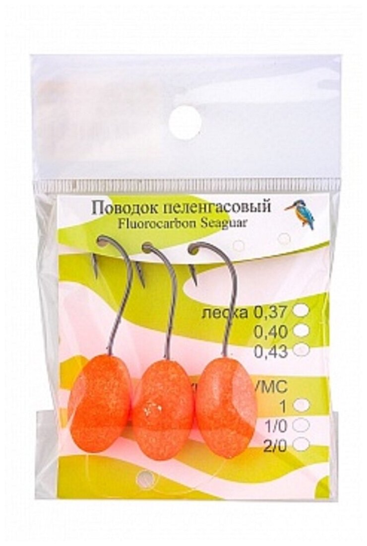 Поводок Пеленгас (3 шт) крючок №1/0 (попл. красный 2.3*1.4 см Fluorocarbon 0.40 мм) арт. 182.06