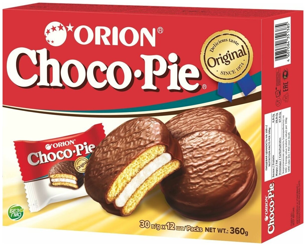Шоколадное пирожное Чоко Пай Орион Choco Pie Orion, 360г по 8 шт