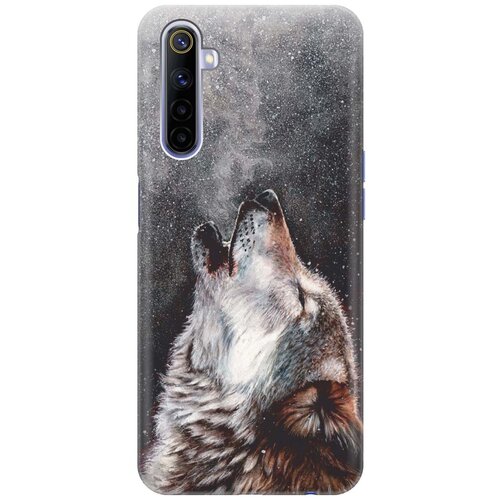 фото Ультратонкий силиконовый чехол-накладка для realme 6 с принтом "морозный волк" gosso