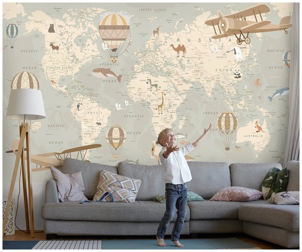 Фотообои / флизелиновые обои Детская карта мира 3 x 18 м