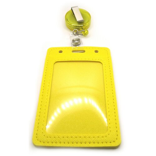 Обложка (бейдж) для проездного, карты, пропуска с держателем-рулеткой Желтый