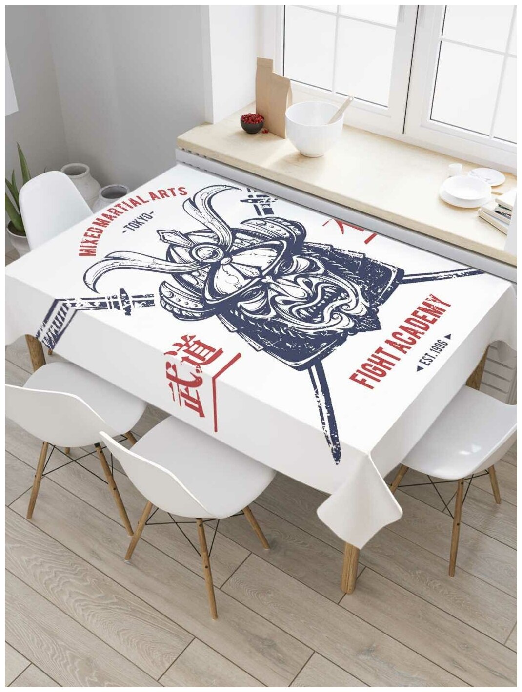 Скатерть прямоугольная JoyArty на кухонный стол "Самурайская академия" из оксфорда, 120x145 см