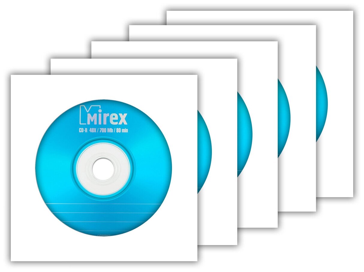 Диск CD-R 700Mb 48x Mirex Standard, в бумажном конверте с окном, 5 шт.