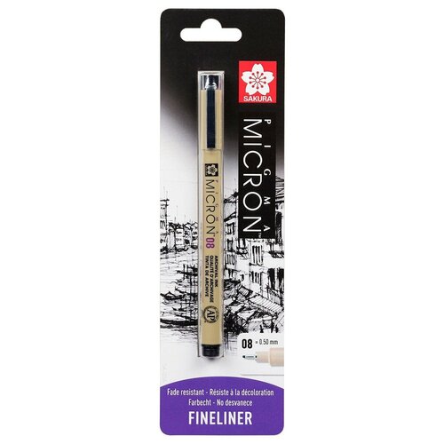 Капиллярная ручка Sakura Ручка капиллярная PIGMA MICRON 0.5мм, Черный, блистер