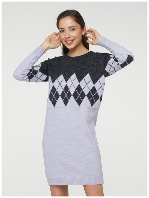 Платье-свитер VAY, деним, повседневное, прилегающее, макси, вязаное, размер 54, фиолетовый