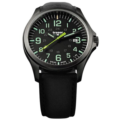 фото Часы traser p67 officer pro gunmetal black/lime 107878, кожаный ремешок