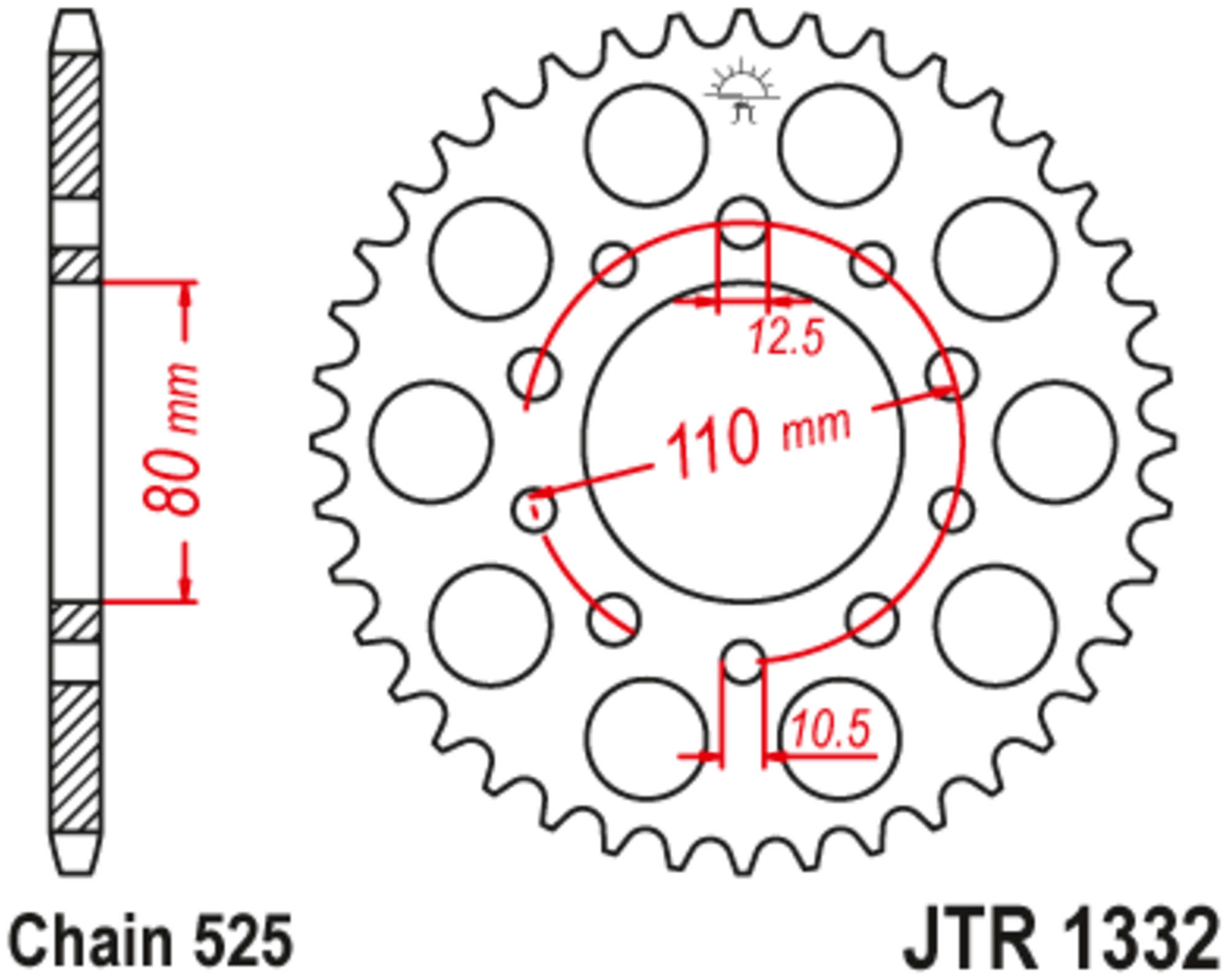 Звезда задняя (ведомая)(сталь) JT 1332.42