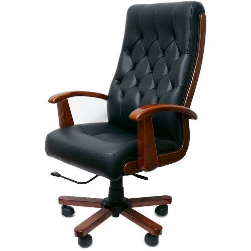 Кресло офисное премиальное для руководителя из натуральной кожи и дерева