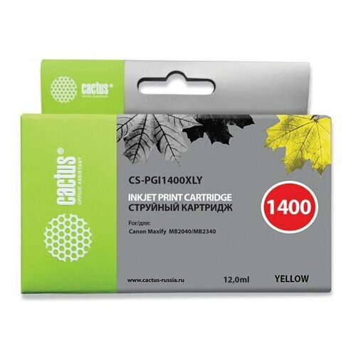 Картридж струйный CACTUS (CS-PGI1400XLY) для CANON МВ2040/МВ2340, 1 шт картридж canon pgi 1400c xl cyan для maxify мв2040 мв2340 9202b001