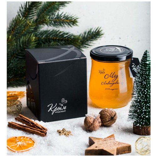 Мёд в подарочной упаковке 640г, чёрная коробочка - Кориандровый