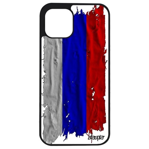 фото Ударопрочный чехол на мобильный // apple iphone 12 mini // "флаг россии на ткани" стиль патриот, utaupia, белый