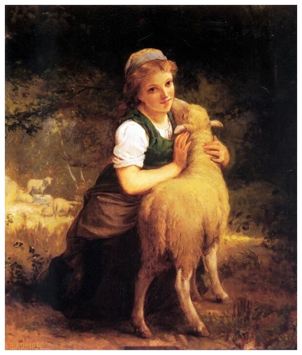 Репродукция на холсте Молодая девушка с барашком (Young Girl with Lamb) Фриан Эмиль 30см. x 35см.