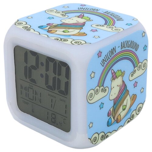 часы будильник блок земли пиксельные с подсветкой Часы-будильник Единорог №24 (с подсветкой)