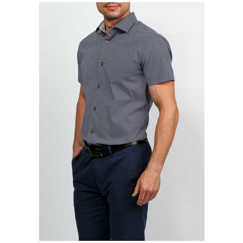 Рубашка мужская короткий рукав GREG 223/107/06/ZV/1 STRETCH, Приталенный силуэт / Slim fit, цвет Синий, рост 174-184, размер ворота 38