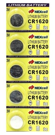 Батарейка CR1620 3В литиевая Nexcell 68mAh упаковка 5 шт