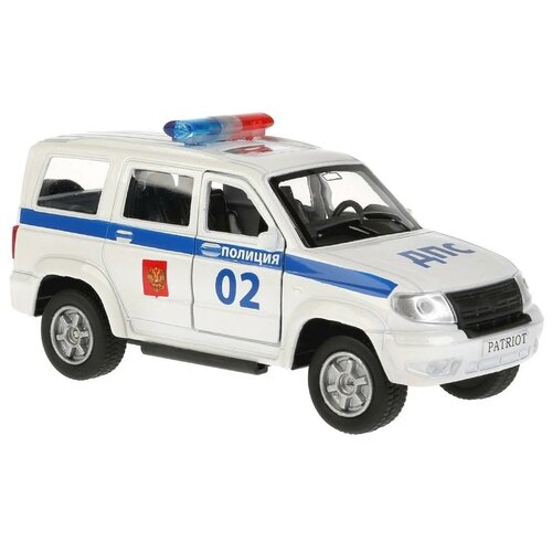 Полицейский автомобиль ТЕХНОПАРК УАЗ Patriot Полиция (SB-17-81-UP-P(W)-WB) 1:32, 12 см, белый металлическая машинка уаз 469 12 см 1 43 12см коллекционная модель инерционная