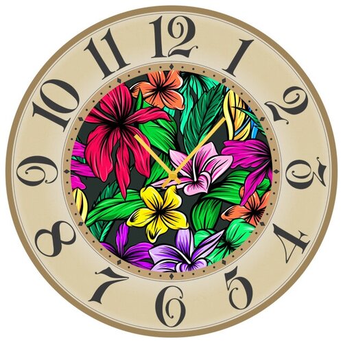 фото Svs настенные часы svs 3002224 яркие цветы в бежевой рамке