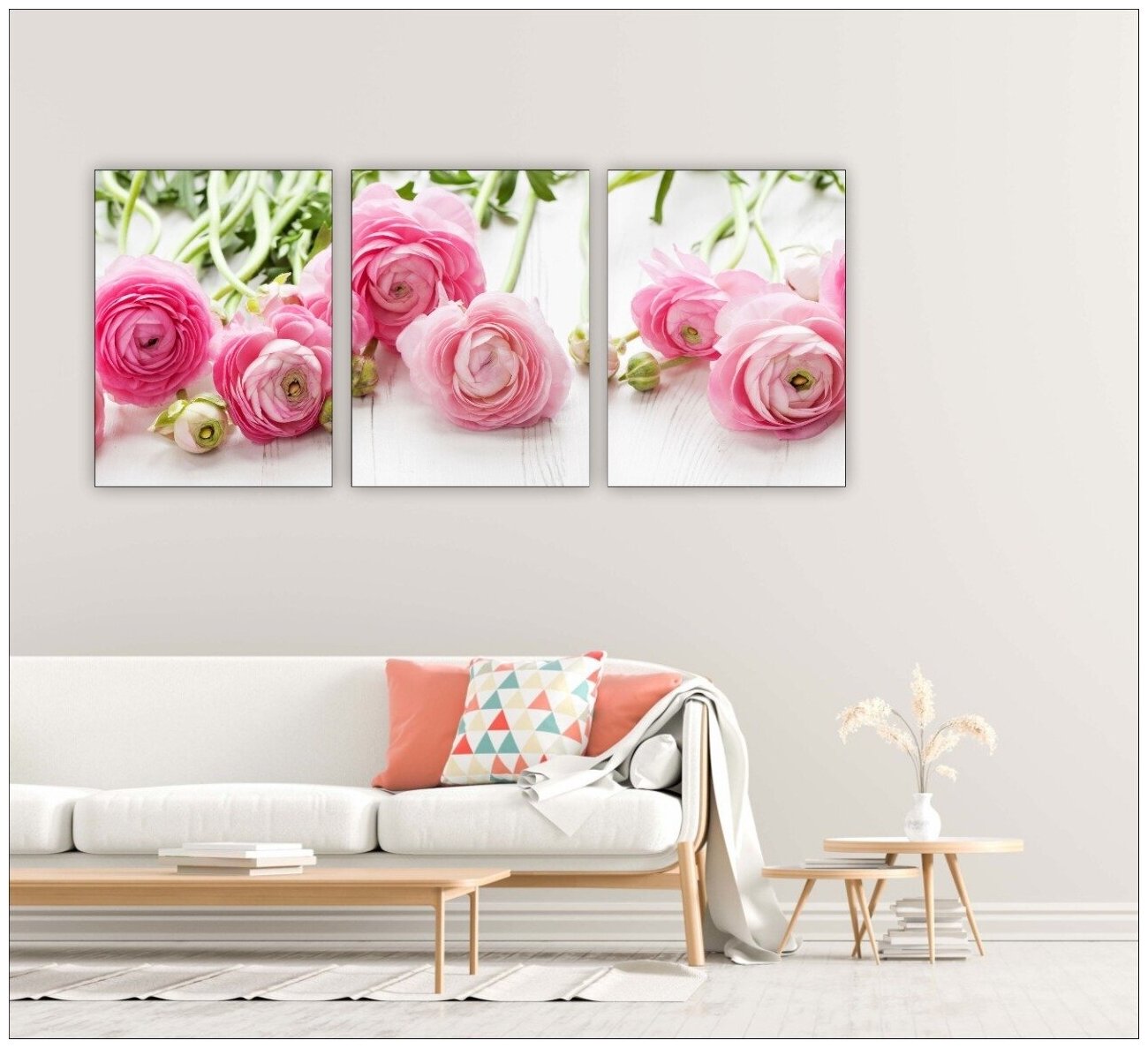 Комплект картин на дереве для интерьера в гостиную "Цветы" триптих 90*40см