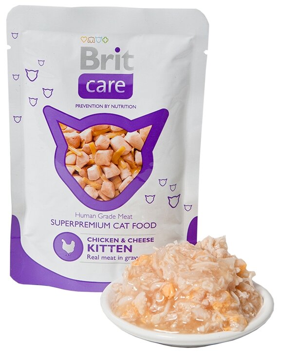 Влажный корм для котят Brit Care, с курицей, с сыром 24 шт. х 80 г (кусочки в соусе) - фотография № 4