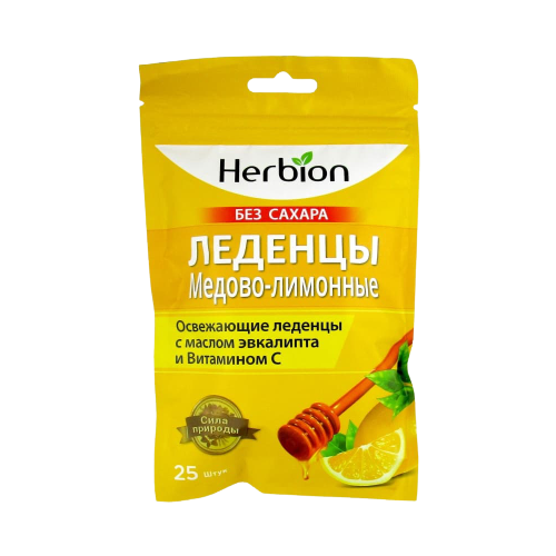 Herbion леденцы (без сахара), 25 шт., лимон+мед
