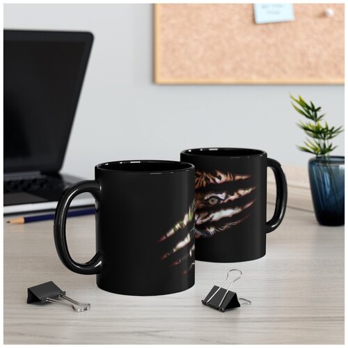 Черная керамическая кружка, 0.33 л., тигр 2022. T019B