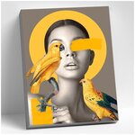 Картина по номерам (40х50) Девушка и попугаи (20 цветов) HR0218 - изображение